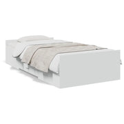 Letto singolo | Letto per adulti | Giroletto con Cassetti Bianco 75x190 cm in Legno Multistrato