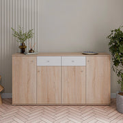 Madia Nilo con 4 ante e 2 cassetti in rovere e bianco 159 cm
