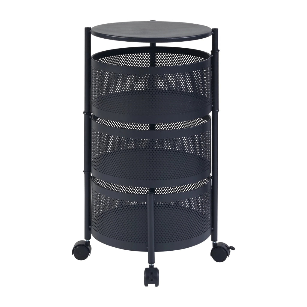 Carrello di servizio carrello da cucina/soggiorno unità di stoccaggio a 3 ripiani acciaio 60 x 33 cm nero 03_0009246