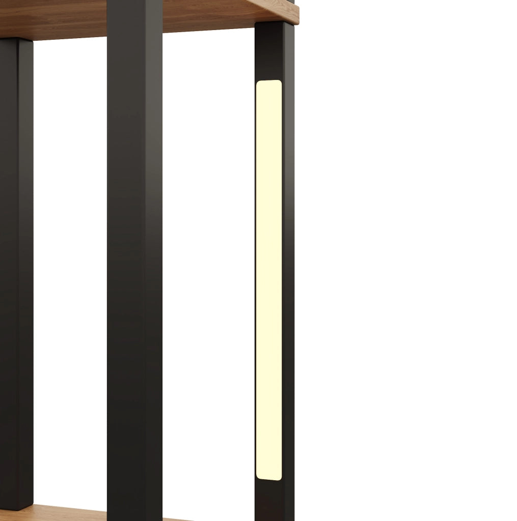 Scaffale a colonna LED 4 ripiani MDF nero e legno 26x26x165 cm