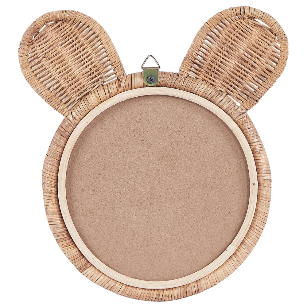 Specchio da parete rotondo a forma di orsetto in rattan naturale ø 20 cm stile boho moderno cameretta