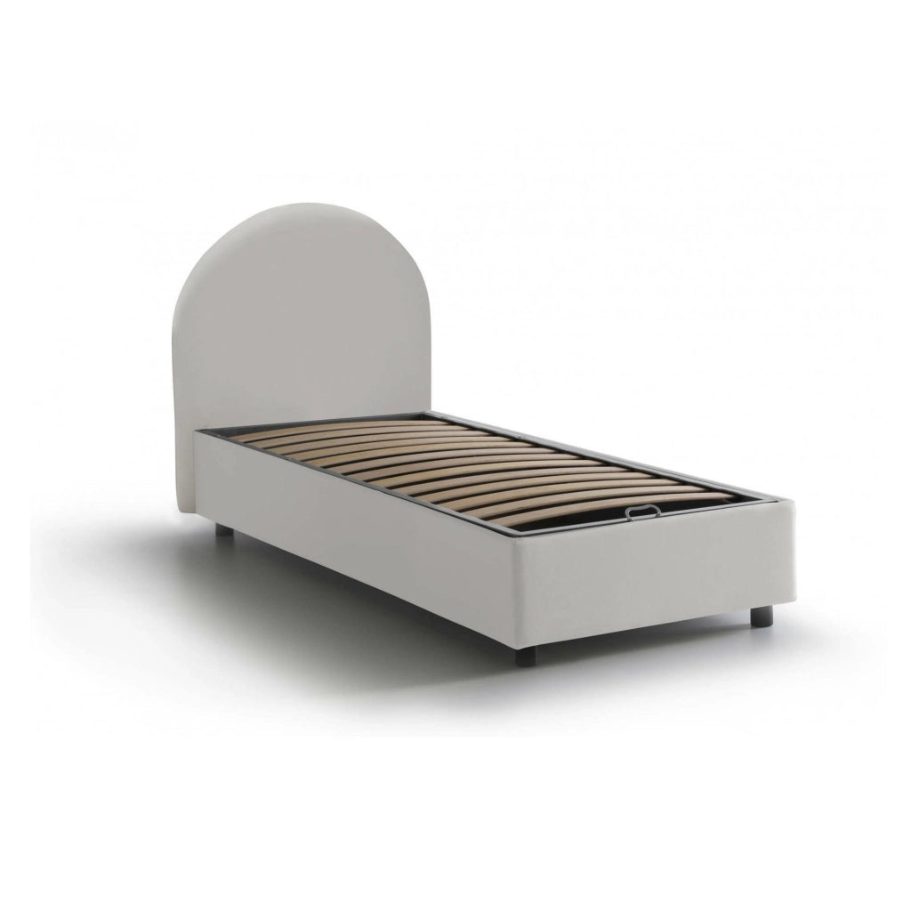 Letto singolo Fedra, Letto contenitore con rivestimento in ecopelle, Made in Italy, Apertura frontale, adatto per materasso cm 80x190, Bianco