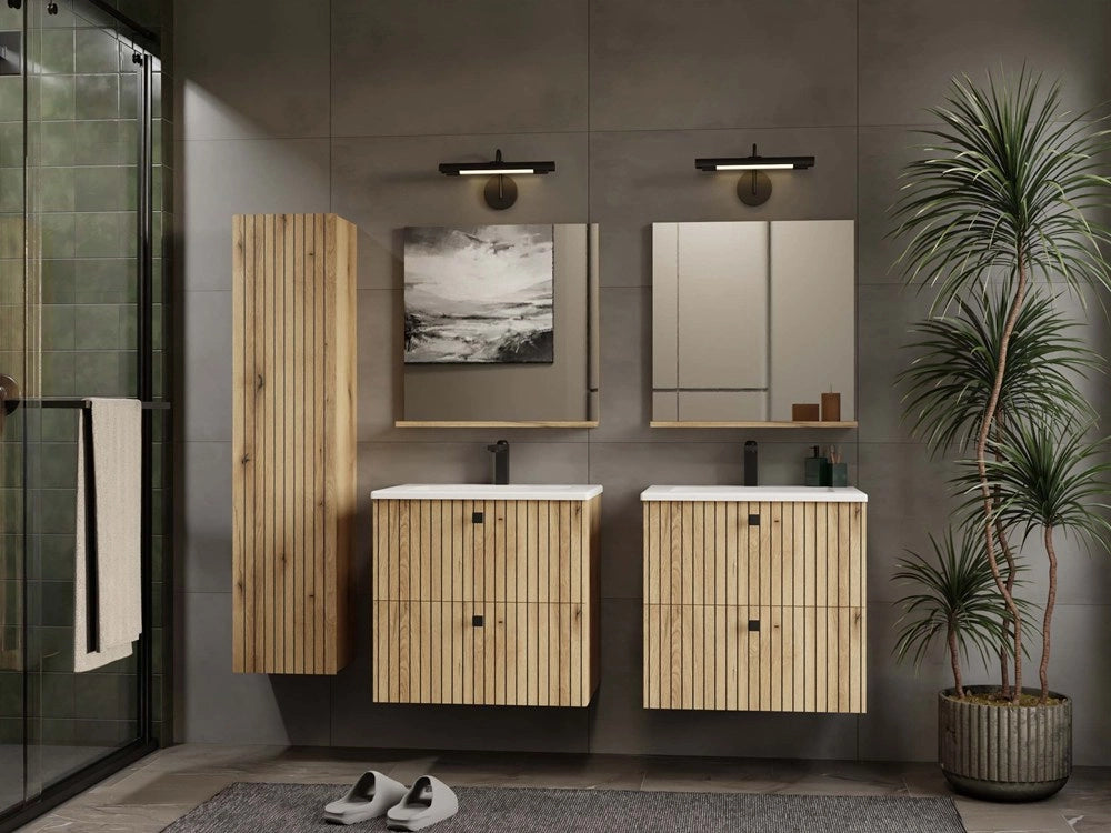 Mobile sottolavabo TIGO 60 2s rovere EVOKE 2 cassetti scanalato frontale sospeso