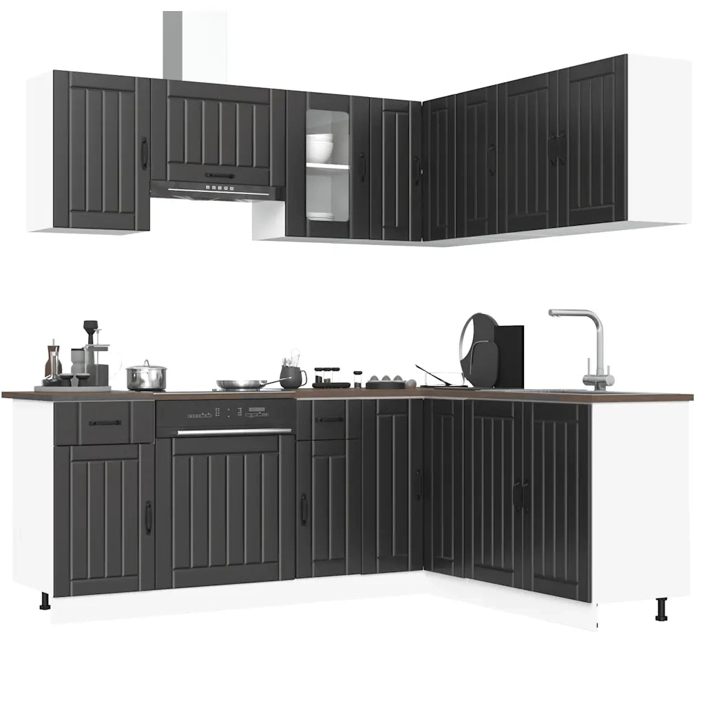 vidaXL Set Mobili da Cucina 11 pz Lucca Neri Legno Multistrato