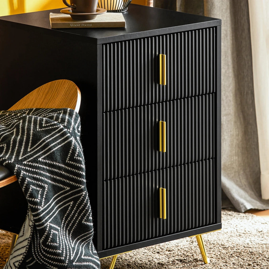 Comodini letto con cassetti Tavolino da salotto o soggiorno Tavolino telefono 40x40cm Nero 3 cassetti FBT115-L-SCH