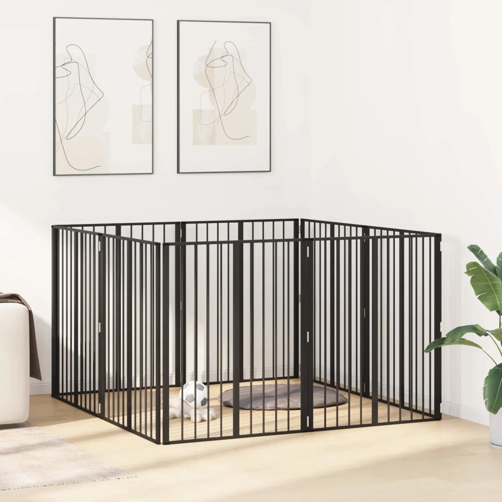 Cancello per cani 8 pcs Nero 80 x 100 cm Acciaio zincato
