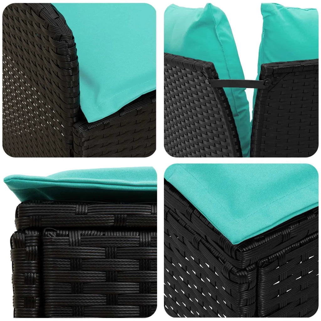Set di Mobili con cuscino 7 pcs Nero e Turchese Rattan in PE