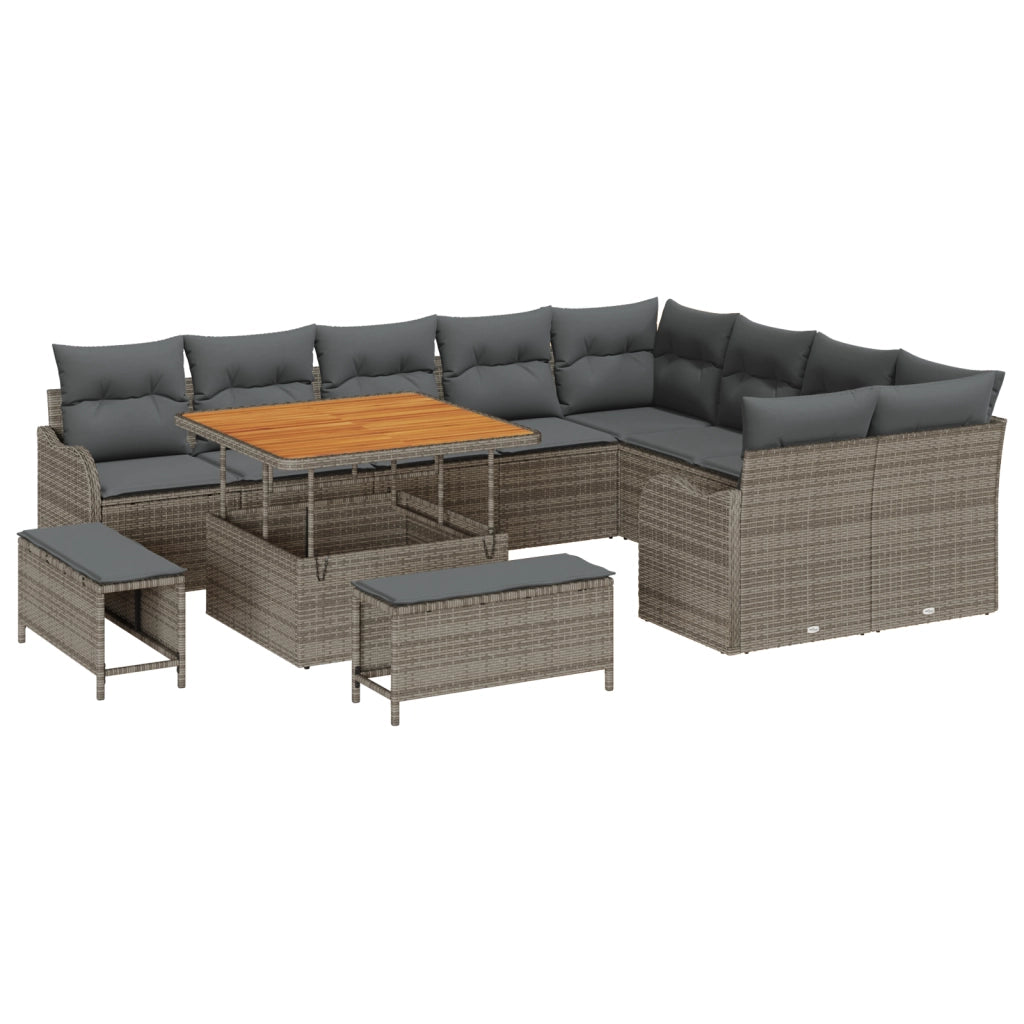 Set di divani da giardino da 12 pezzi con cuscini grigi in rattan sintetico