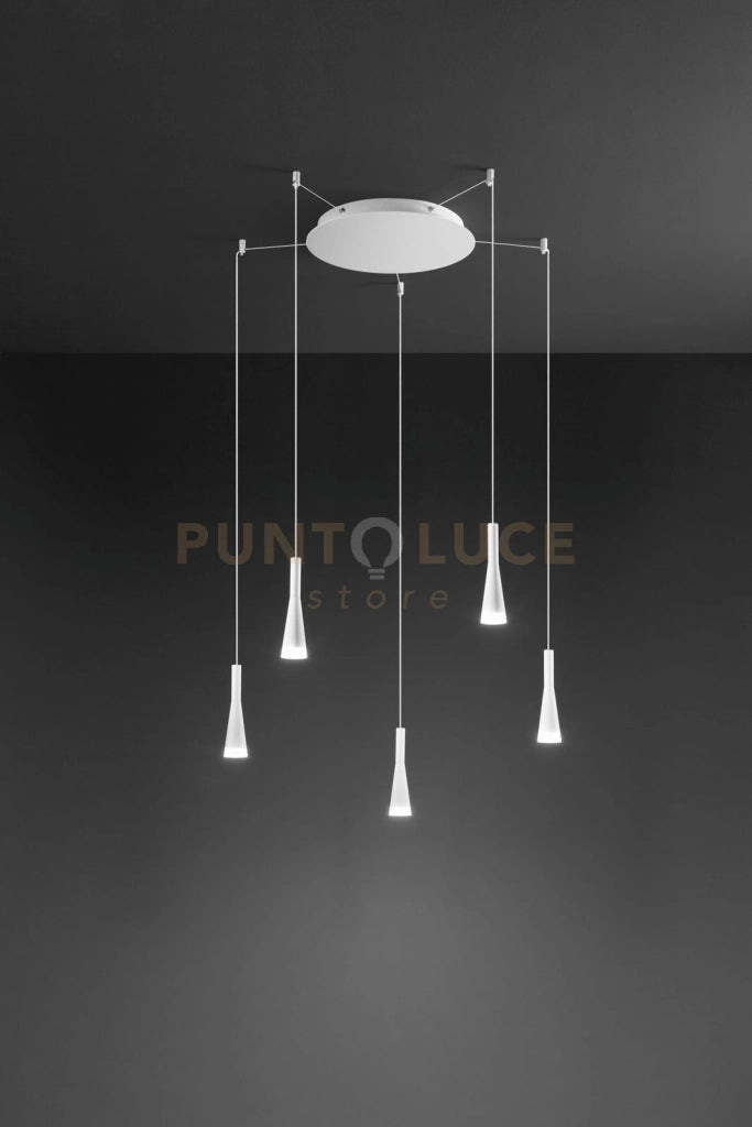 Sospensione in alluminio colore bianco 5 luci Cone LED 35W 3000K CRI?80 220-240V 50/60Hz 2070Lm