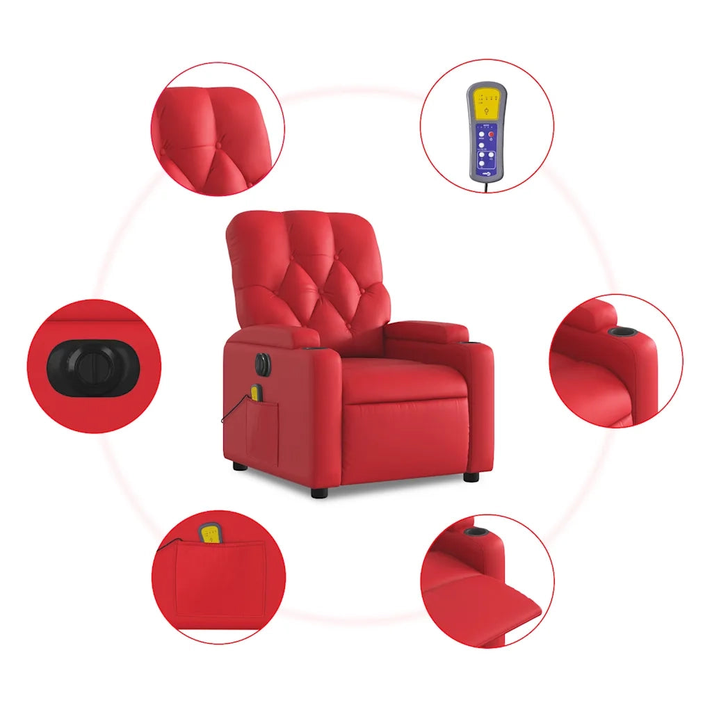 Poltrona Massaggio Elettrica Reclinabile Rosso Similpelle 3204770