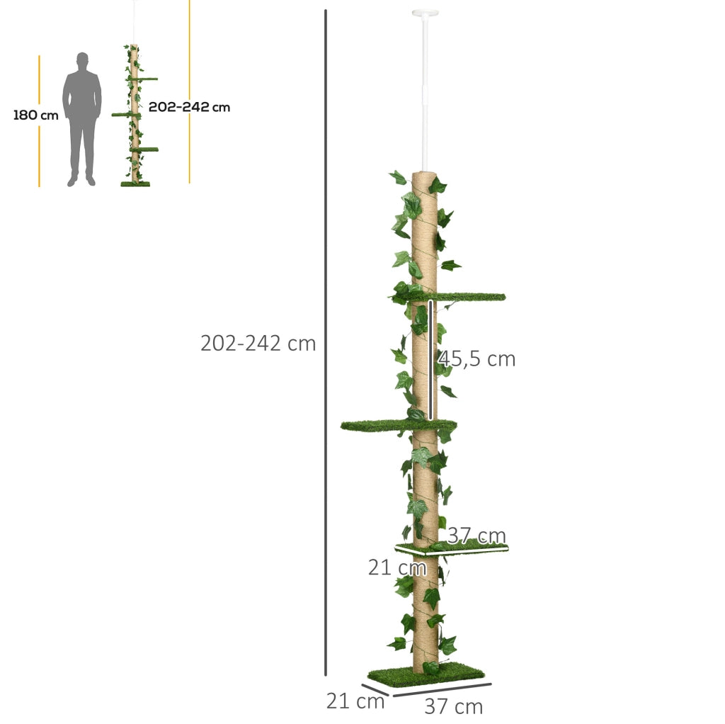 Tiragraffi ULEVR da soffitto 202-242 cm regolabile con pali in juta, verde