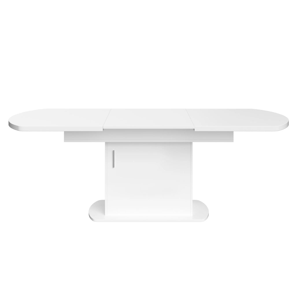 Tavolo da pranzo allungabile con contenitore, piano ovale, 140/200x80x75 cm, bianco e argento