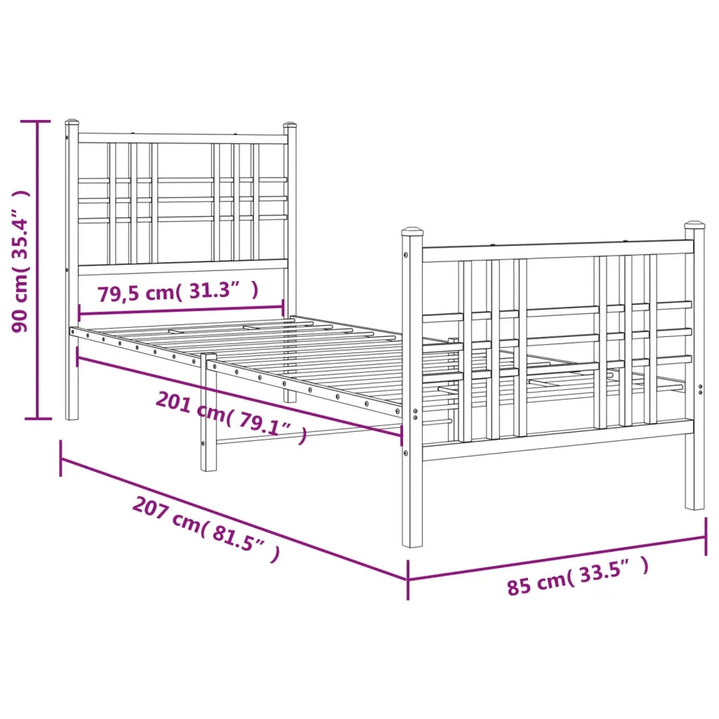 Giroletto con Testiera e Pediera-Struttura Letto Metallo Bianco 80x200 cm 898655
