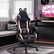 Sedia gaming con orecchie di gatto, schienale reclinabile, poggiapiedi estraibile e ruote in ecopelle nera