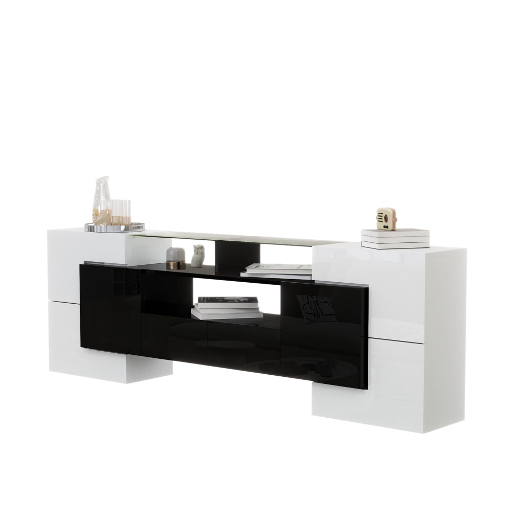 Mobile TV moderno 200 cm bianco e nero lucido con LED