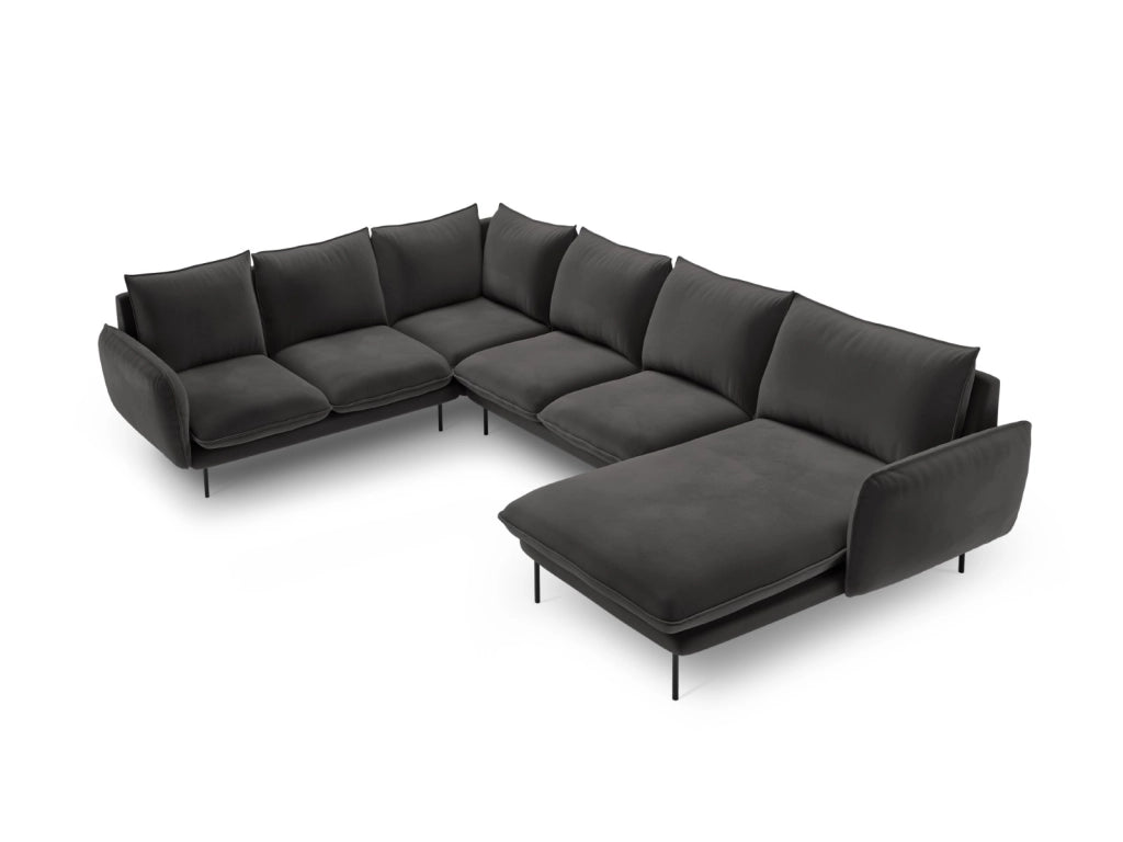 Cosmopolitan Design - Divano panoramico sinistro "Vienna" 7 posti in velluto grigio scuro 