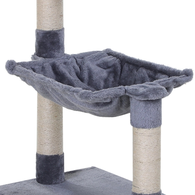 Albero Tiragraffi per Gatti con Amaca e Piattaforma, Rivestimento in Peluche, Grigio