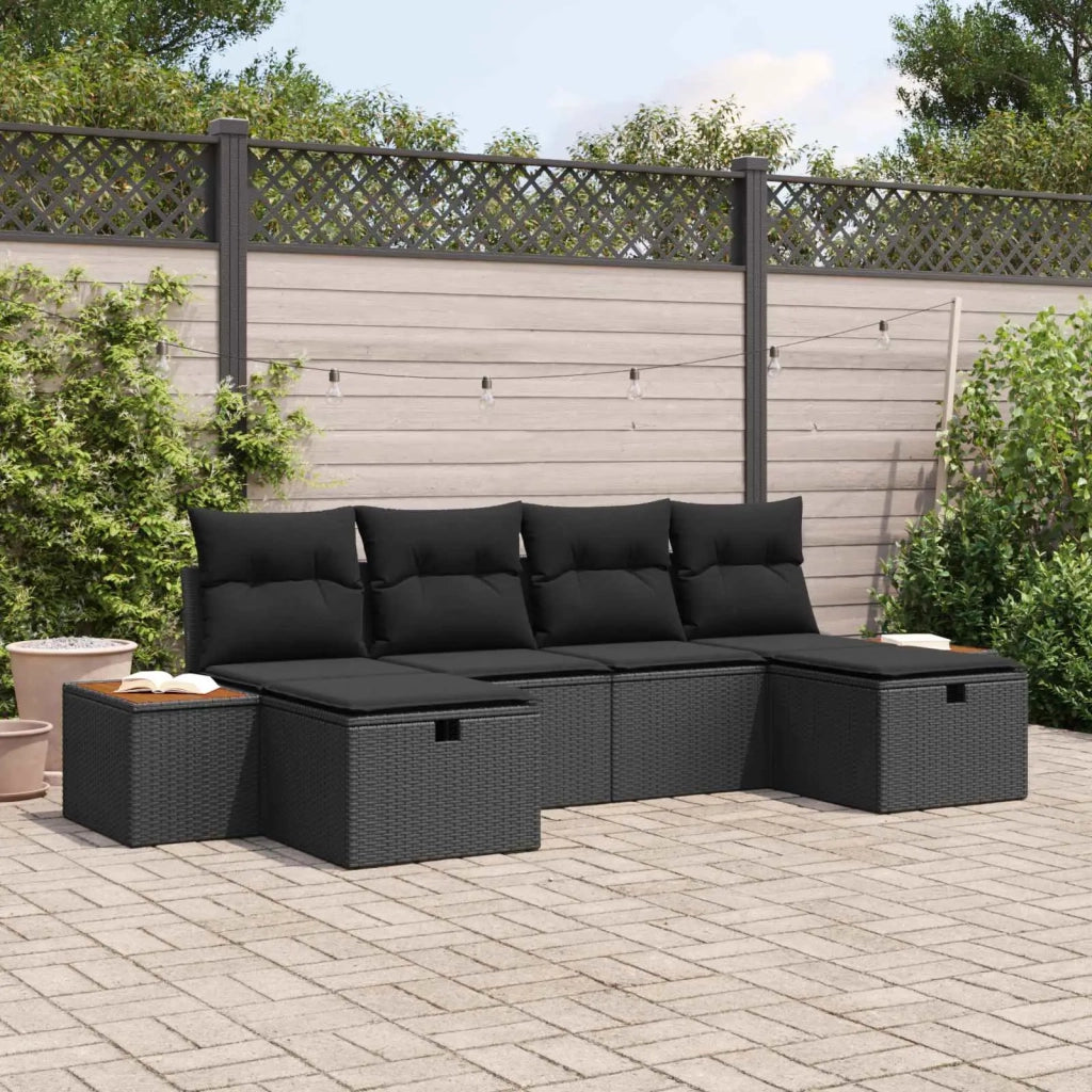 Set Divano da Giardino 6 pcs Nero 55 x 62 x 69 cm Poly Rattan 3360982