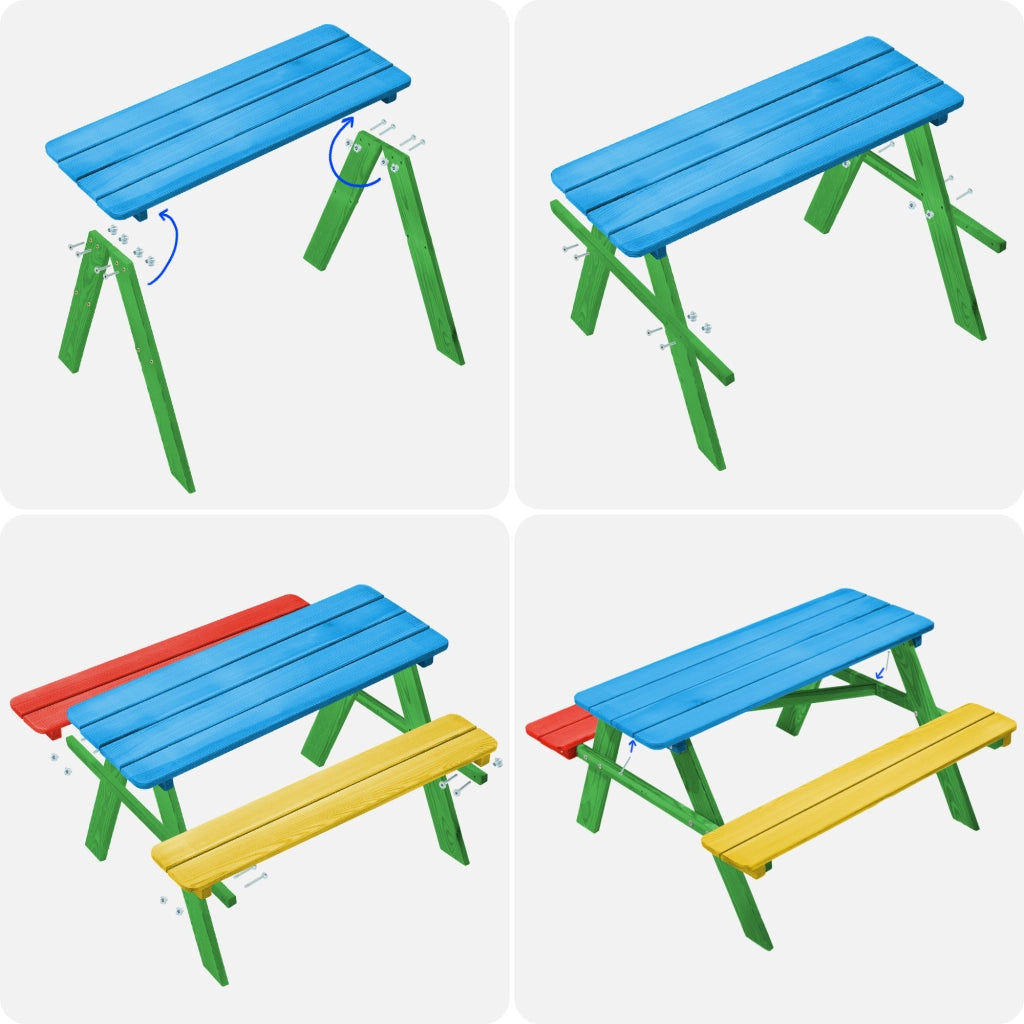 Panchina da giardino KADAX, panchina in legno per bambini con tavolino per il giardino