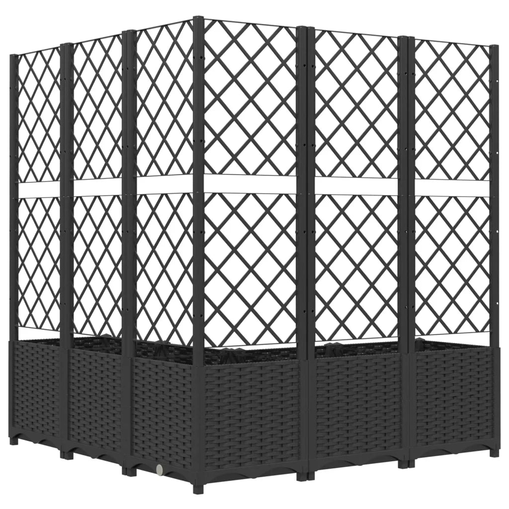 Fioriera da Giardino con Graticcio-Vaso da Esterno-Fioriera con Griglia Nero 120x120x136 cm in PP