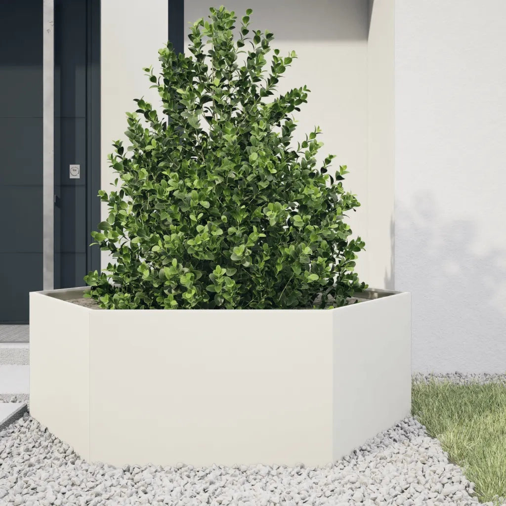 Fioriera da Giardino Bianca Esagono 138x120x45 cm in Acciaio 851137