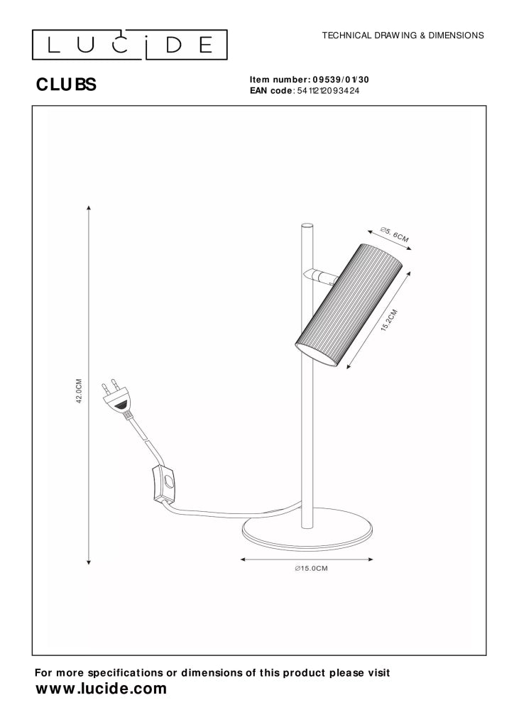 Lampada da scrivania Lucide Clubs nera GU10 alluminio