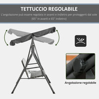 Dondolo da Giardino 3 Posti 167x112x153 cm con Tettuccio Regolabile in Rattan PE Grigio Scuro