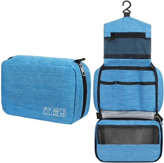 Toilette appeso - Toilette per Uomini, Borsa cosmetica per Donne - Toilette pieghevole con gancio, Accessorio di viaggio, Impermeabile, Unisex (Blu)