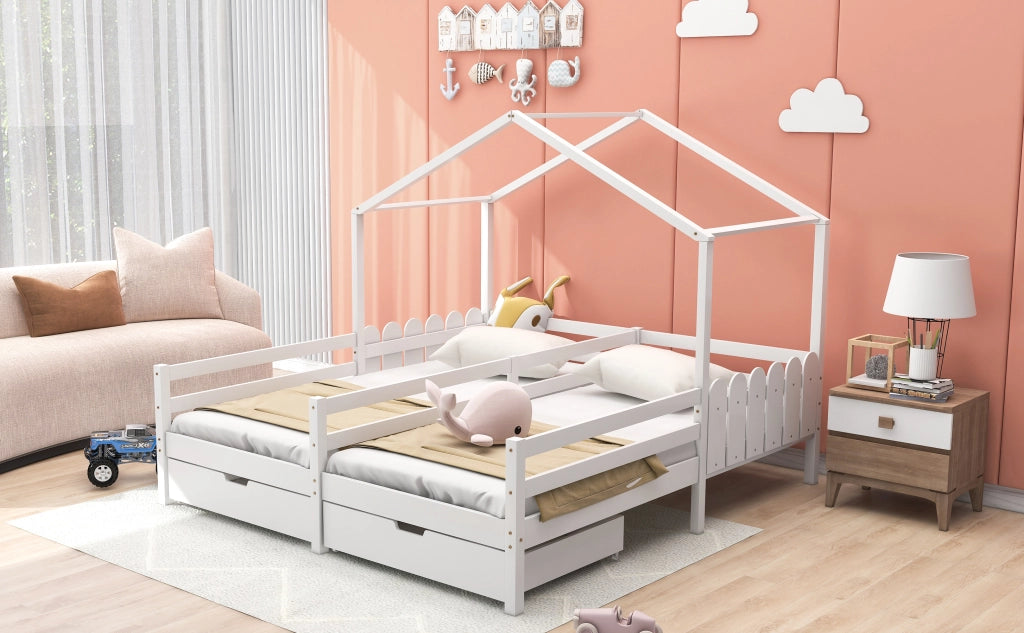 Letto a castello bianco con funzione letto doppio e singolo 200x90cm