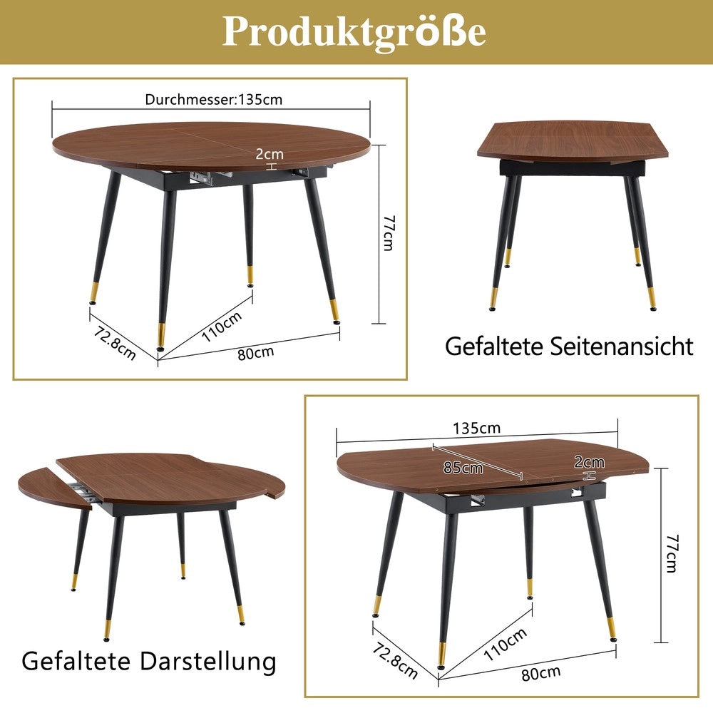 Tavolo da Pranzo Allungabile Rotondo a Ovale ¨C MINIMAL ¨C MDF Nero/Noce, Gambe in Metallo