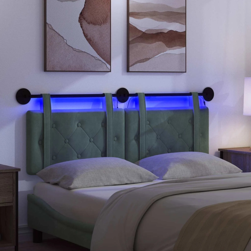 Testiera | Testata sospesa Con luce LED Verde Mare Velluto