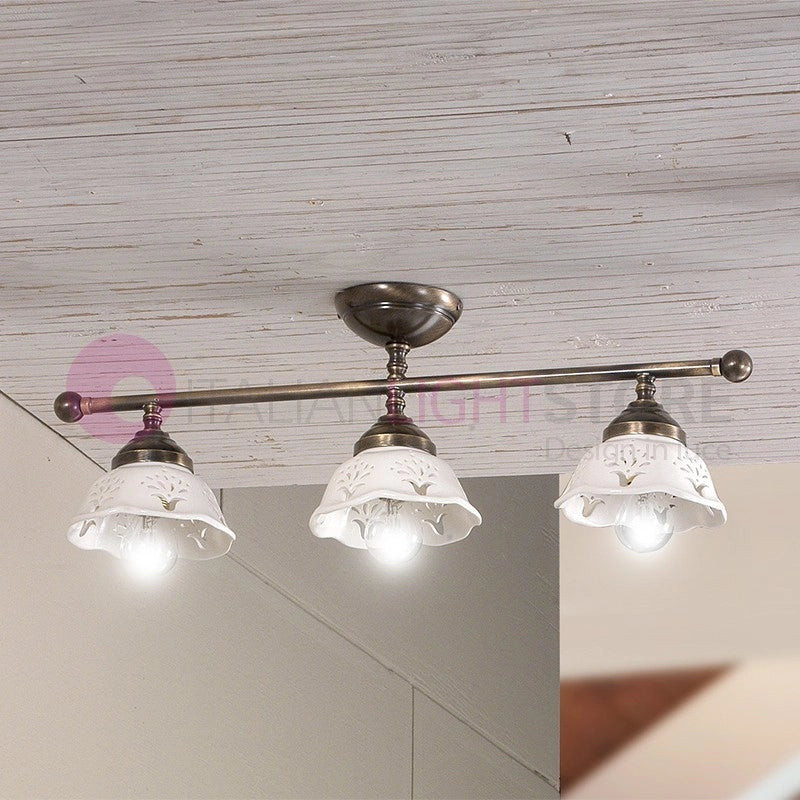 RIPARBELLA Plafoniera a 3 Luci in Ceramica e Ottone Rustico Country