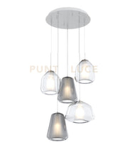 SOSPENSIONE BIANCO 5 LUCI TONDA VETRI (ALPHA TR) (BETA 2X TR) (GAMMA 2X FU) 1176BI-S5 T ABG-TF