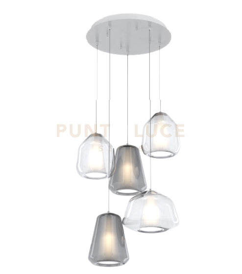 SOSPENSIONE BIANCO 5 LUCI TONDA VETRI (ALPHA TR) (BETA 2X TR) (GAMMA 2X FU) 1176BI-S5 T ABG-TF