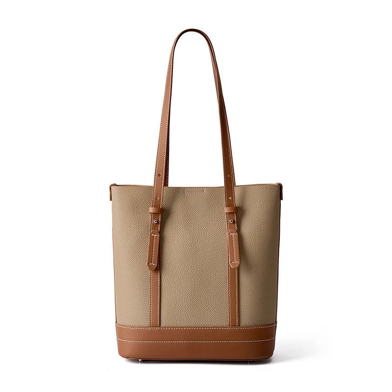 Borsa a mano e a tracolla da donna in vera pelle, colore marrone.