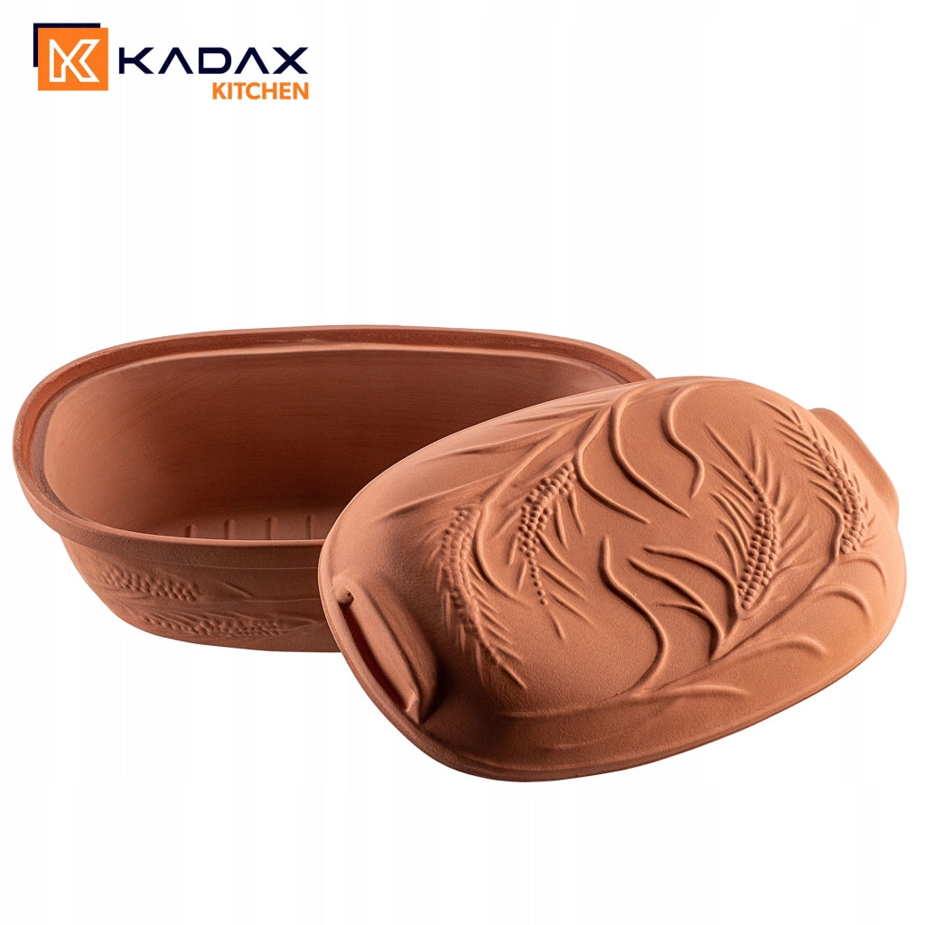 Vaso in terracotta KADAX Roman Clay Pot 4.5L, forma ovale grande con coperchio.