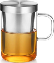 Tazza in Vetro da 500 ml con Filtro in Acciaio Inossidabile e Coperchio - Ideale per Tè e Caffè