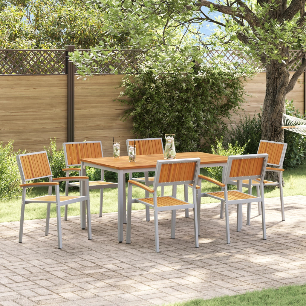 Set da Pranzo da Giardino 7 Pezzi in Legno Massello di Acacia e Metallo