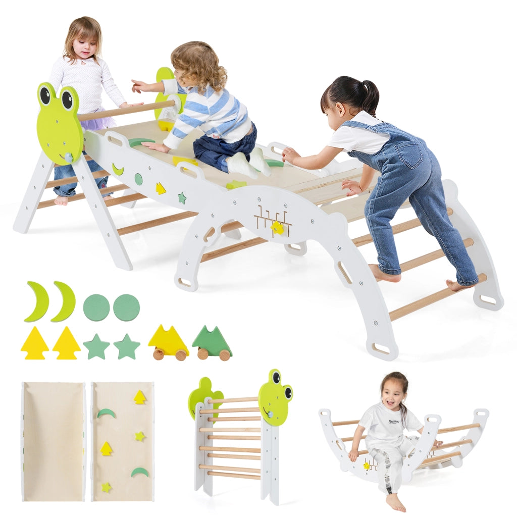 Giochi da arrampicata per bambini con rampa-Set montessori in legno a tema rana con gioco del labirinto Bianco