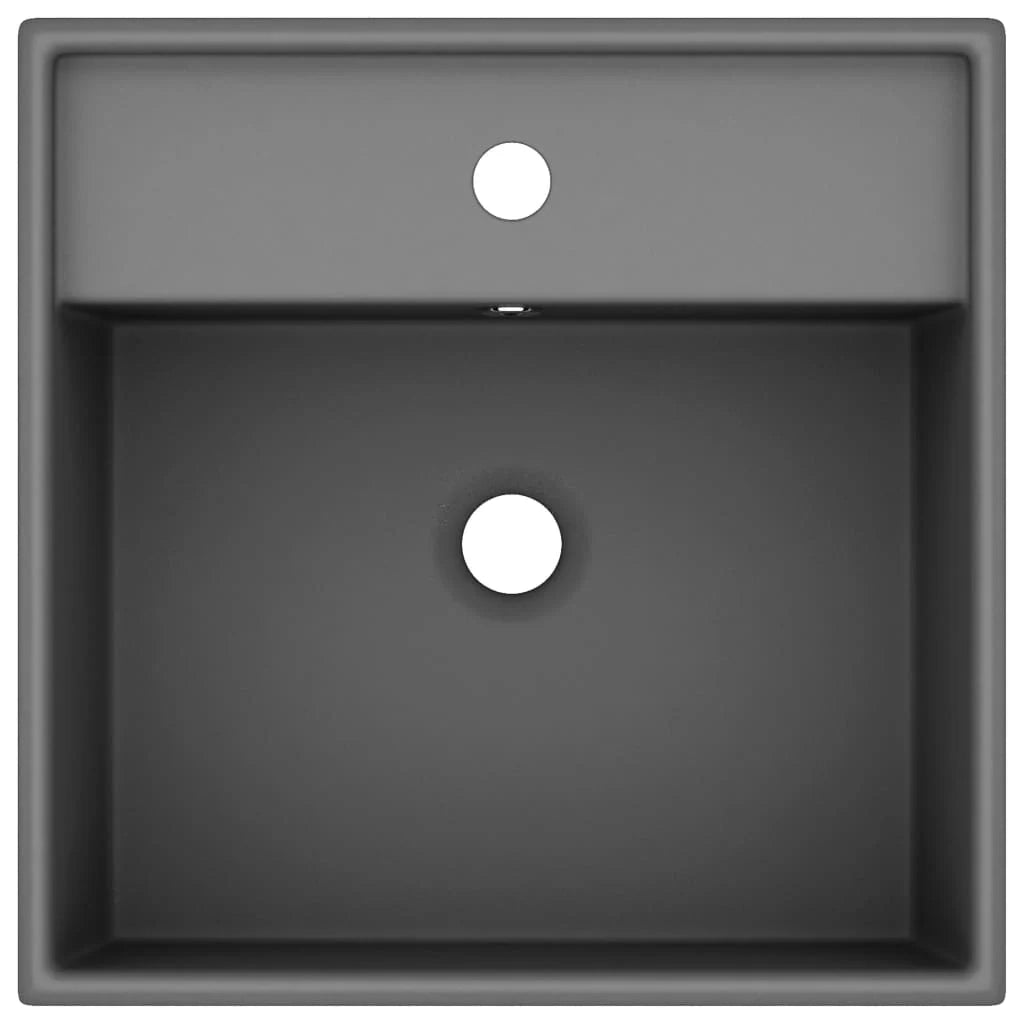 Lavabo quadrato di lusso con troppopieno lavabo da appoggio lavabo da bagno vano trucco 41x41 cm ceramica grigio scuro opaco 02_0002692