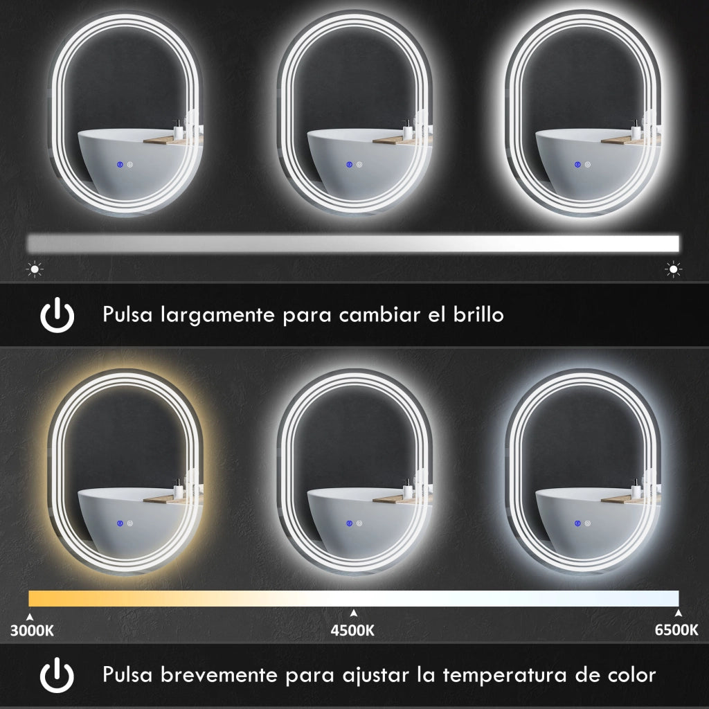 Specchio da Bagno con Luce LED 70x50 cm ¨C Zephmum ¨C Bianco, Antivaho, IP44