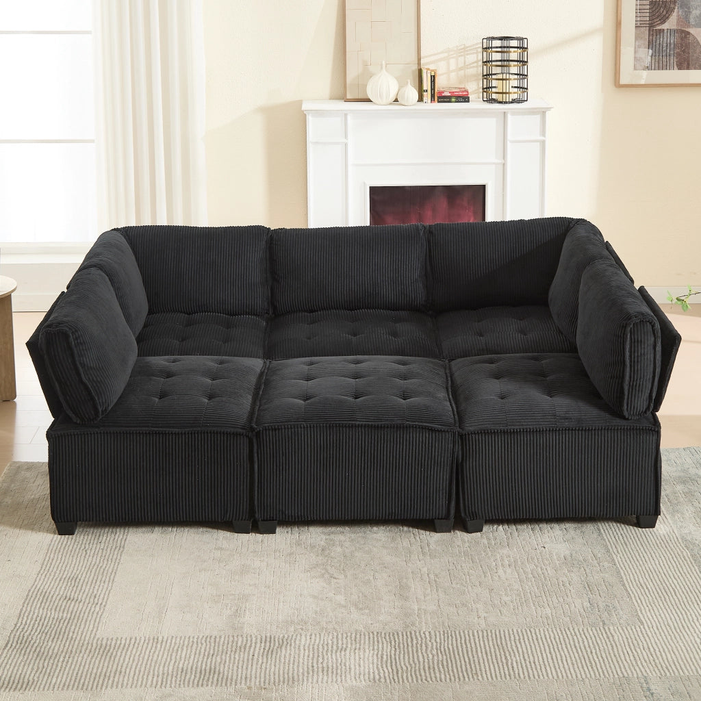 SOFA Modulare 6 posti 308 cm in tessuto corduroy nero