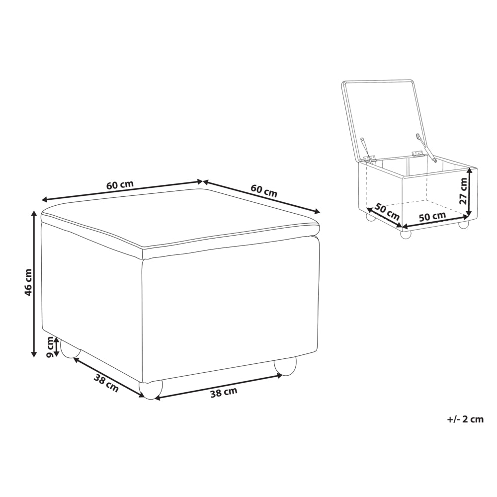 Pouf contenitore in tessuto blu con finitura idrorepellente. Poggiapiedi imbottito con contenitore e seduta per ingresso.