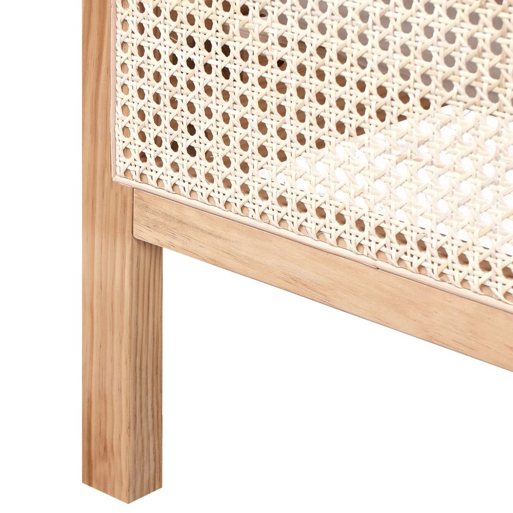 Letto in legno di pino marrone chiaro 180 x 200 cm matrimoniale con testata a treccia viennese a doghe stile rustico minimalista