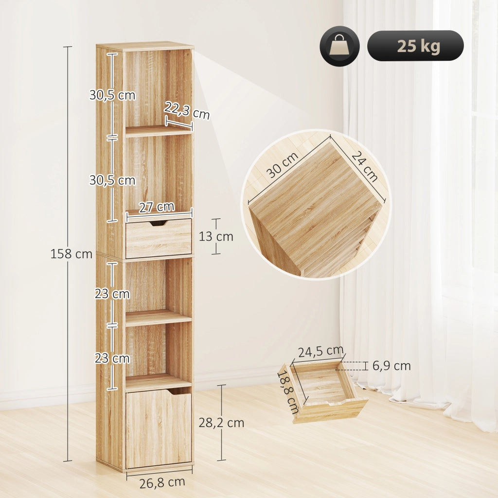 Libreria con cassetti e ripiani aperti ¨C zephmum ¨C naturale 30x24x158 cm