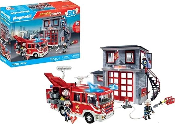 PLAYMOBIL Action Heroes  Mega Set dei Vigili del Fuoco, grande set di vigili del fuoco con squadra di intervento e numer