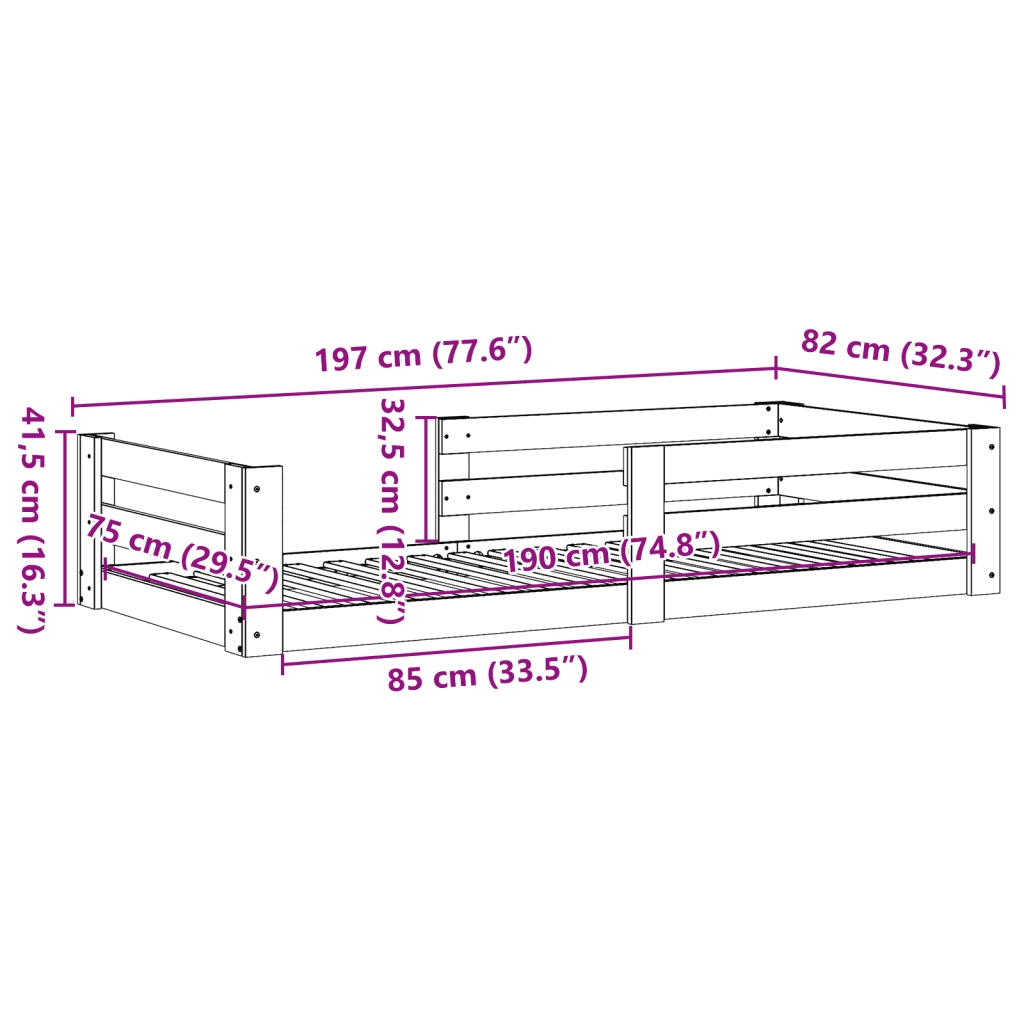 vidaXL Letto senza Materasso 75x190 cm in Legno Massello Pino
