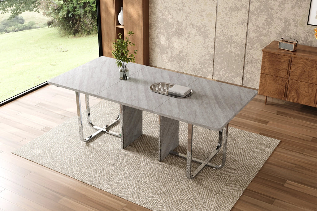 Tavolo da pranzo moderno 180 x 80 cm, piano in MDF grigio e gambe in metallo, per 6-8 persone