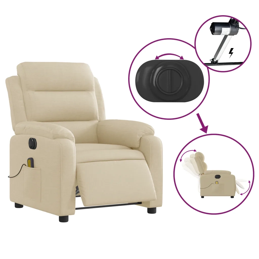 Poltrona Reclinabile Massaggiante | Sedia Relax Elettrica Crema in Tessuto