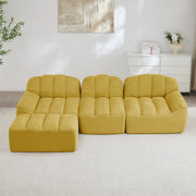 Divano angolare modulare a 3 posti senza struttura con pouf in pile granulare giallo per soggiorno 288 × 165 × 79 cm